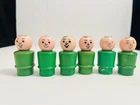 ✨ VTG Fisher Price Little People Green Dad Brown Hair WOOD/PLASTIC Lot 6 Figures