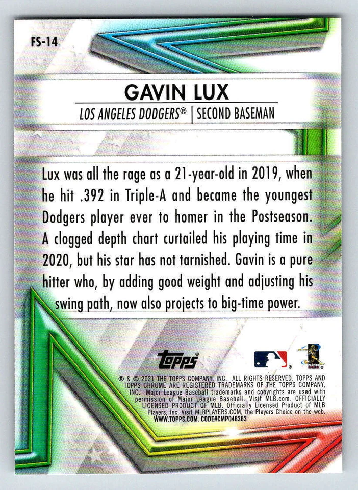 2021 Topps Chrome Future Stars #FS14 Gavin Lux (ref 194036) - Image 2 of 2