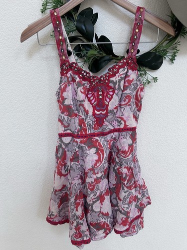Canotta Free People con perline e volant boho babydoll stampe floreali cotone taglia 0 - Foto 4 di 18
