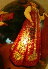 FEDOSKINO EUROPEAN LACQUER EGG COUPLE VILLAGE SCENE BAYAN GOLD W/ STAND