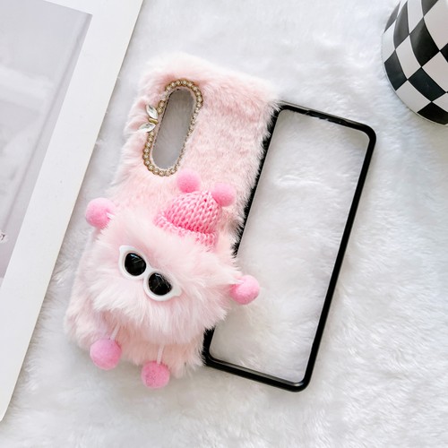 For Samsung Galaxy Z Fold3/Fold4 Girly Warm Plush Fluffy Fur Soft Phone Case - Photo 8 sur 14