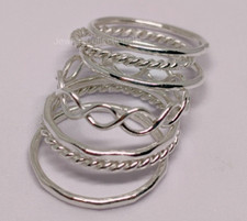 Set of 7 Sterling Silver Stacking Rings Thin Thick Rings Twist Ring B252
