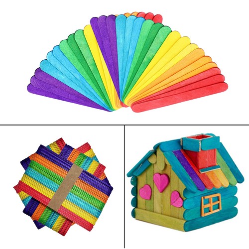 Coloured Natural Ice Lolly Lollipop Sticks Wooden Plain Model Craft