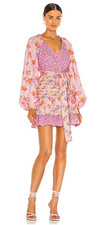 LOVESHACKFANCY Rina Floral Print Ruffled Mini Dress, Exploded Pink Size 00