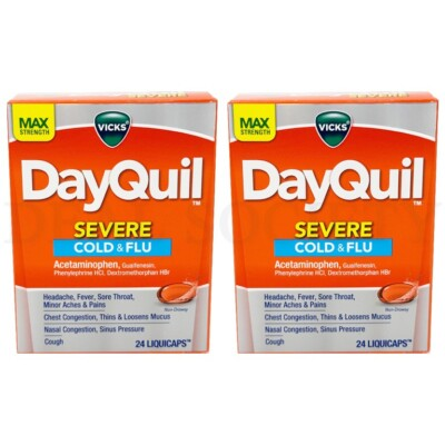 #ad Vicks DayQuil Severe Cold amp; Flu Medicine LiquiCaps 24ct Each Lot of 2 $18.99