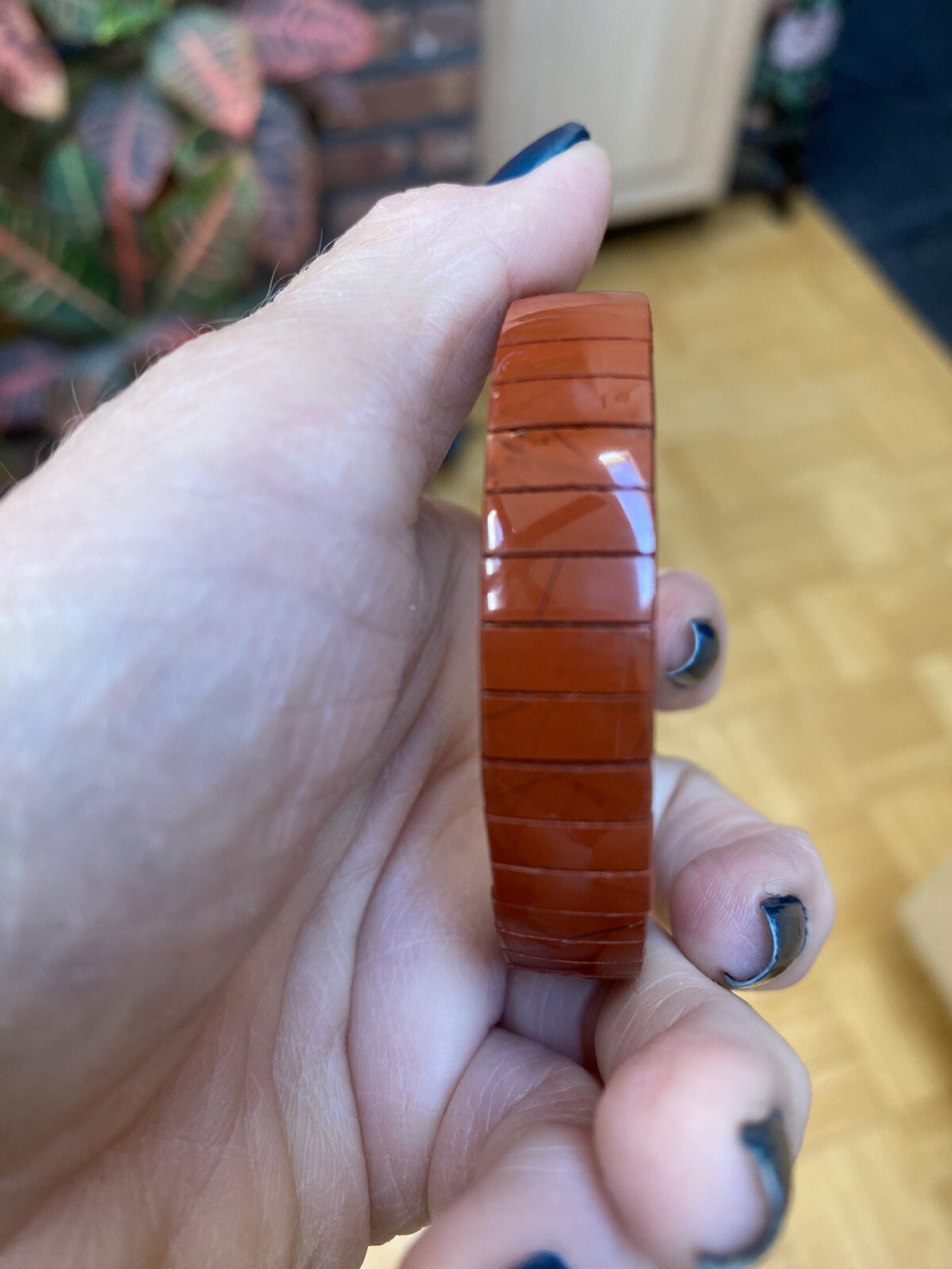 RED Jasper/Agate Full Panel Silver Expandable Cuf… - image 1