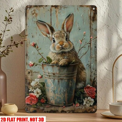 #ad #ad Bunny Rabbit Easter Decoration Vintage Style Bunny Sign Rustic Rabbit Wall Art $10.49