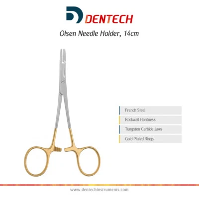 DENTECHUK OLSEN HEGAR NEEDLE HOLDER TUNGSTEN CARBIDE FORCEPS SURGICAL DENTAL VET 14 cm CE
