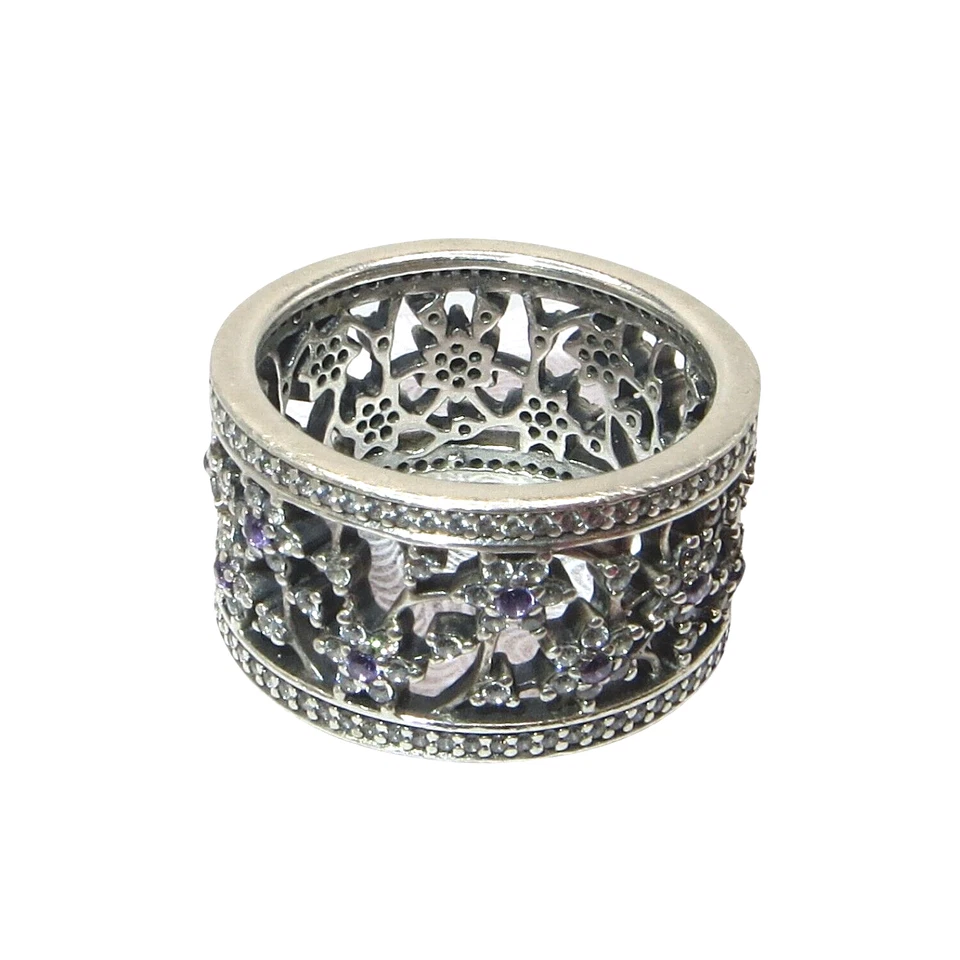 Pandora Forget Me Not Size 7 Purple CZ/Sterling Silver Ring 190991ACZ - Image 3 of 4