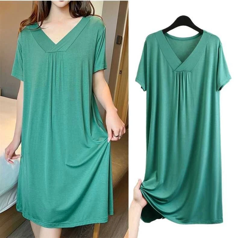 Women Modal Cotton Shortleeve Nightshirt Sleep Shirt Pajama Dress T-Shirt Plus - Image 4 of 4