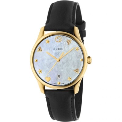 Gucci G-Timeless Women's Gold Accent Leather Band Watch - YA1264044 ($1380 MSRP)