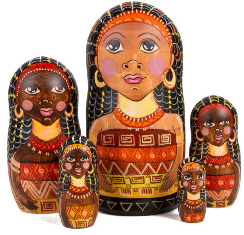 African Queen Nesting Doll Black Girl Black Women Figurine African Art Sculpture - Picture 1 of 8