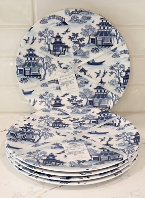Shabby Chic Melamine Chinoiserie Blue Willow Dinner Plates