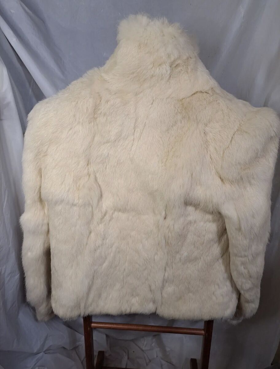 Cream Ivory 100% Rabbit Fur Coat RN 59614 Korea Size S Cream Ivory 100% Rabbit Fur Coat RN 59614 Korea Size S