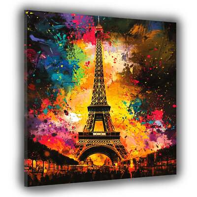 Abstrakt Paris Eiffelturm Pop Art farbenfroh Leinwandbild Wandbild XL Wanddeko