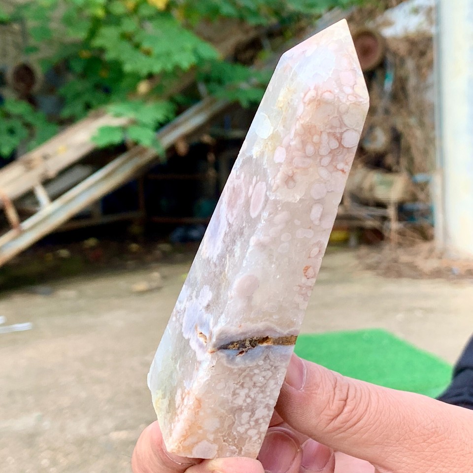 176G Natural cherry blossom agate ObeliskQuartz Crystal Tower Healing