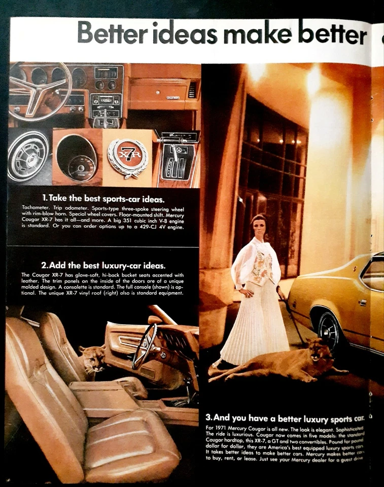 Mercury Cougar XR -7 car ad Vintage 1971 original center fold advertisement  - Image 2 of 4