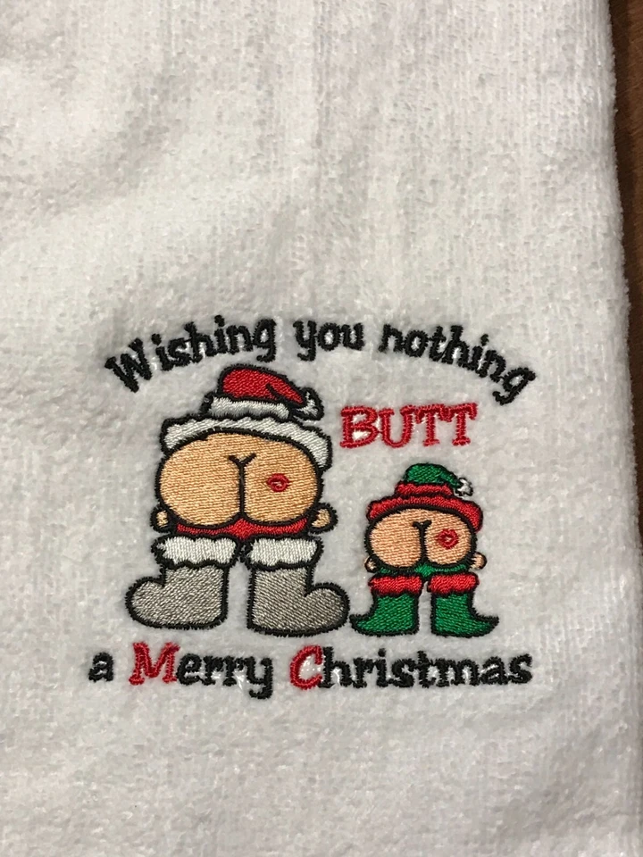 Toalha de mão Natal desejando-lhe nada MAS um Feliz Natal Papai Noel e ajudante - Imagem 2 de 3