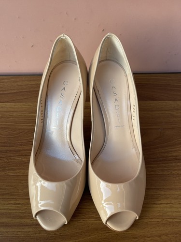RARE NUOVE CASADEI décolleté beige in pelle verniciata US 5 EUR 35 punta aperta tacchi E3 - Foto 3 di 10