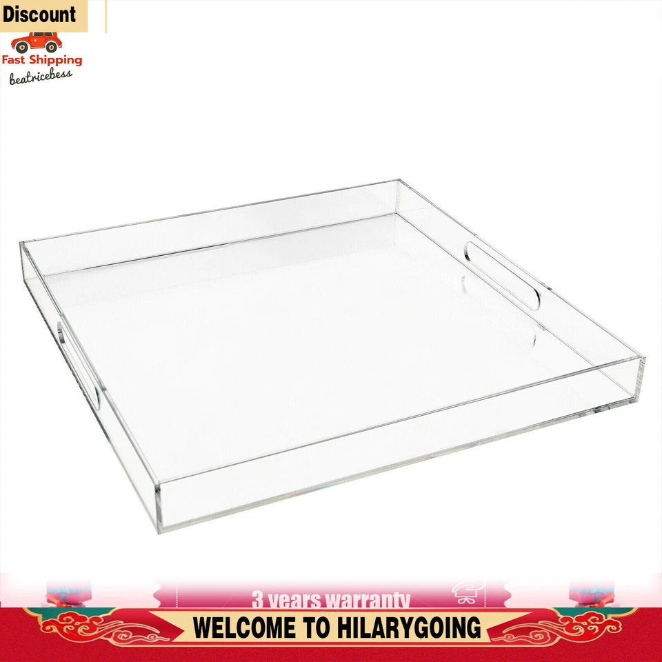 Bandeja de comida de gran tamaño de 18,9 pulgadas transparente extra grande bandeja para servir de acrílico con asas Foto 2 de 4
