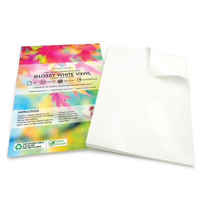 A4 weiß Vinyl Tintenstrahl bedruckbar GLÄNZEND selbstklebend wasserdicht Aufkleber Blatt