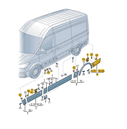 Bande de protection arrière droite Volkswagen Crafter SZ 7C08537549B9 d'origine