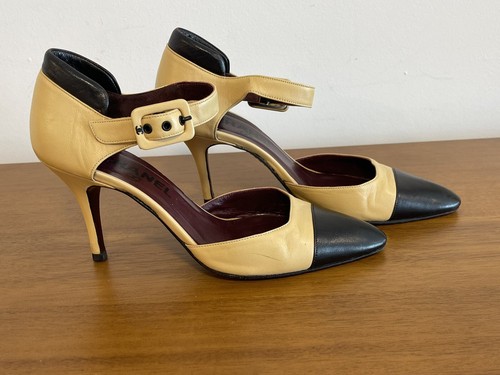 CHANEL Leder Cap Toe Mary Jane Pumps EUR 36 Beige Braun - Bild 6 von 15