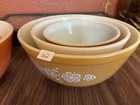 Vintage Pyrex Bowls Orange Floral Pattern Set Of 3