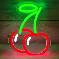 Cherry Neon Sign for Wall Decor, Neon Light for Bedroom Room Decor, LED Light Up