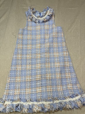 Blueberi Boulevard Girls Plaid Sleeveless A-Line Dress Fringe Size 14