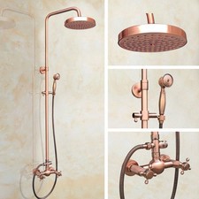 Antique Red Copper Bathroom Rain Shower Faucet Set Dual Handles Mixer Tap frg522