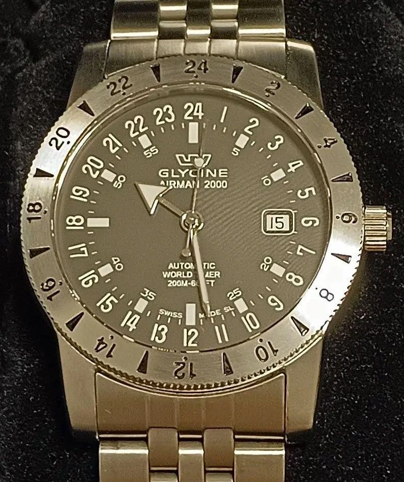 Glycine Airman 2000 GMT 3764 Automatic Pilot's Watch SWISS MADE w/Wooden box - Image 2 of 4