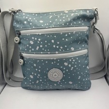 Borsa a tracolla Kipling Teal bianca tela maculata tracolla regolabile tasche zip