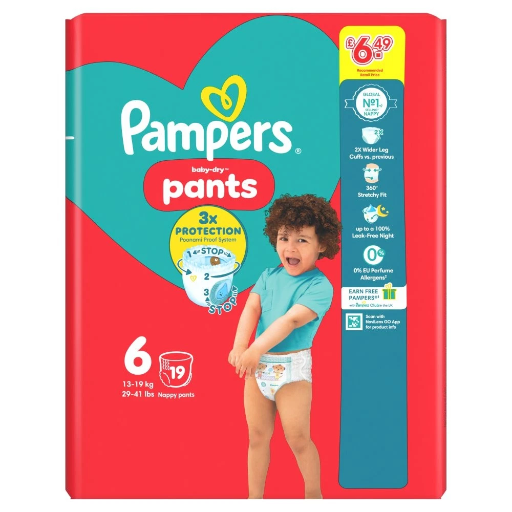 Pampers Baby-Dry Nappy Pants Size 6, 19 Nappies 13kg-19kg, Carry Pack(Pack of 4)