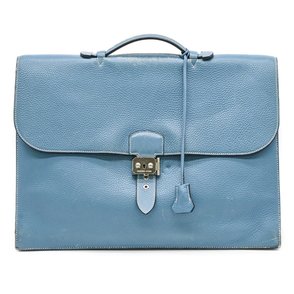 HERMES Sac a Depeche 40 Taurillon Clemence Briefcase Etoube Blue