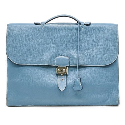 HERMES Sac a Depeche 40 Taurillon Clemence Briefcase Etoube Blue