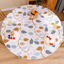 Round Vinyl Fitted Tablecloth with Flannel Backing Elastic Edge Design Table ...