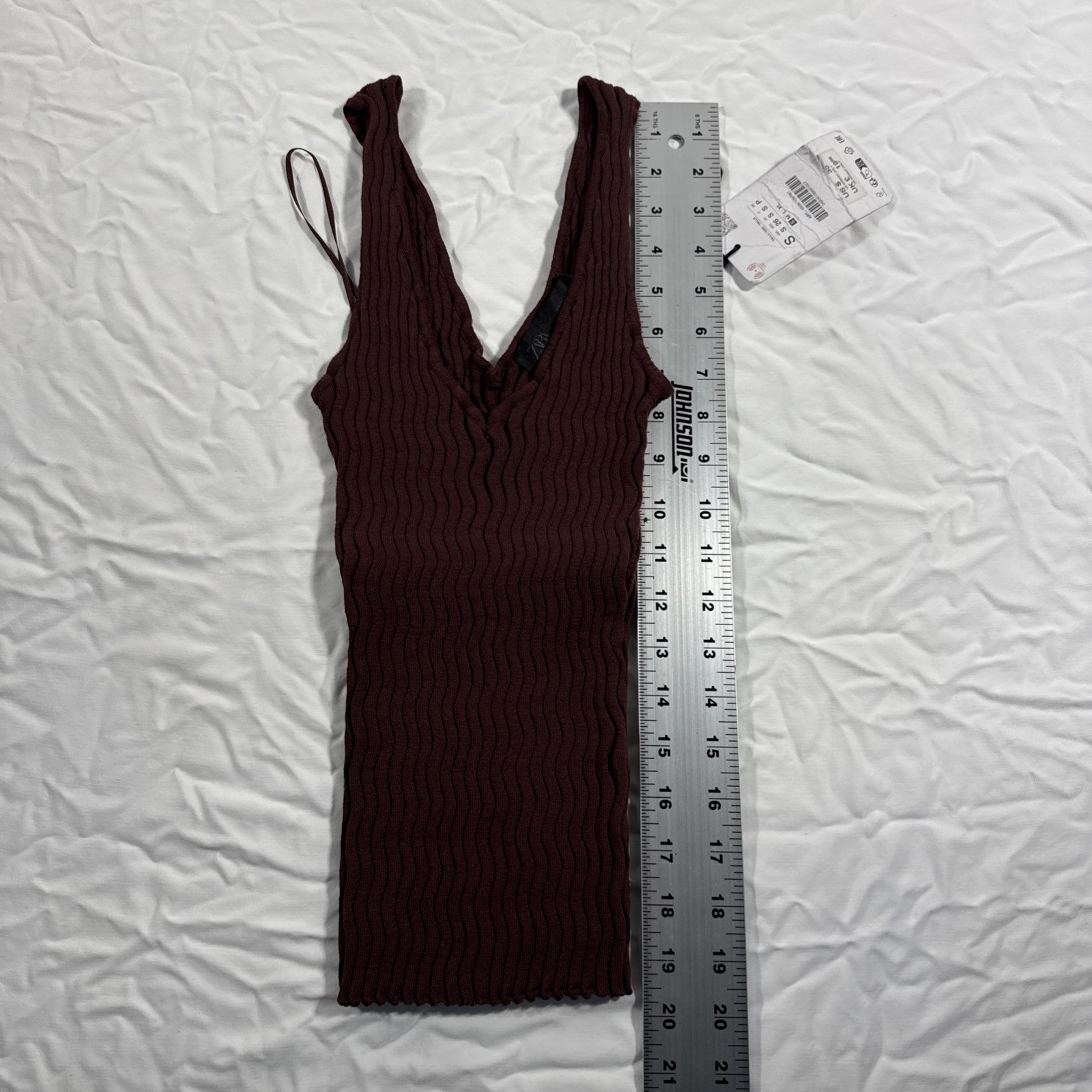 Zara Knit Ribbed Stretch Tank Top Cropped Brown Small NWT $35.90 thumbnail 6