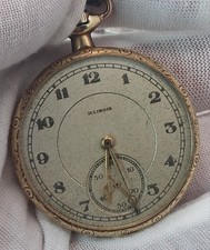 Antique 14k Gold Illinois Watch Co Grade 406 Model 3 Open Face  19 Jewel Pocket 