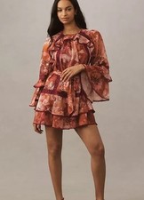 NWT Anthropologie BHLDN Camila Long-Sleeve Chiffon Mini Dress Wedding Luxury