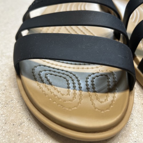 Crocs Tulum Strappy Slide Comfort Black Sandals Women's 10 Flats EUC - Picture 3 of 11