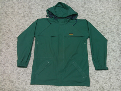 Stearns Mens Medium Full Zip & Snap Dry Wear Hooded Rain Jacket Green Flawed