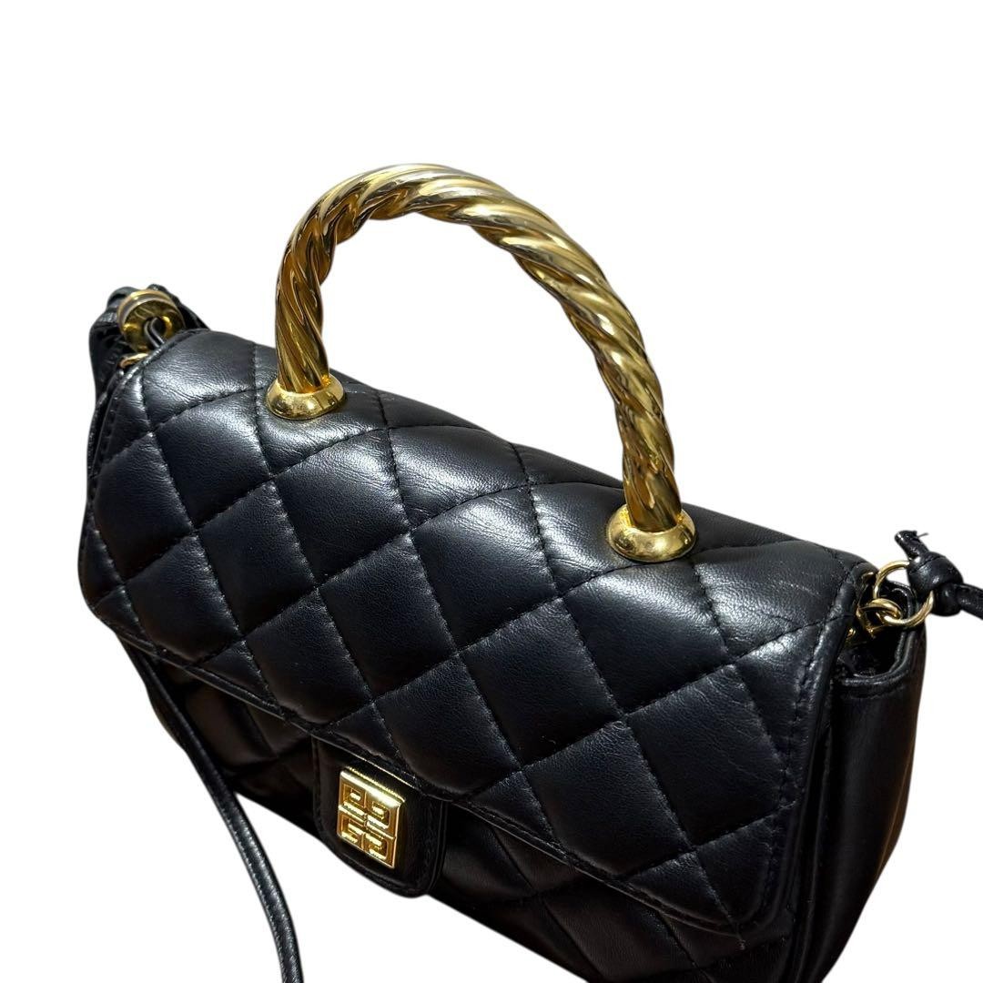 Givenchy Vintage 4G Quilted Leather Shoulder Bag Hand Bag Black Metal Handle image 4