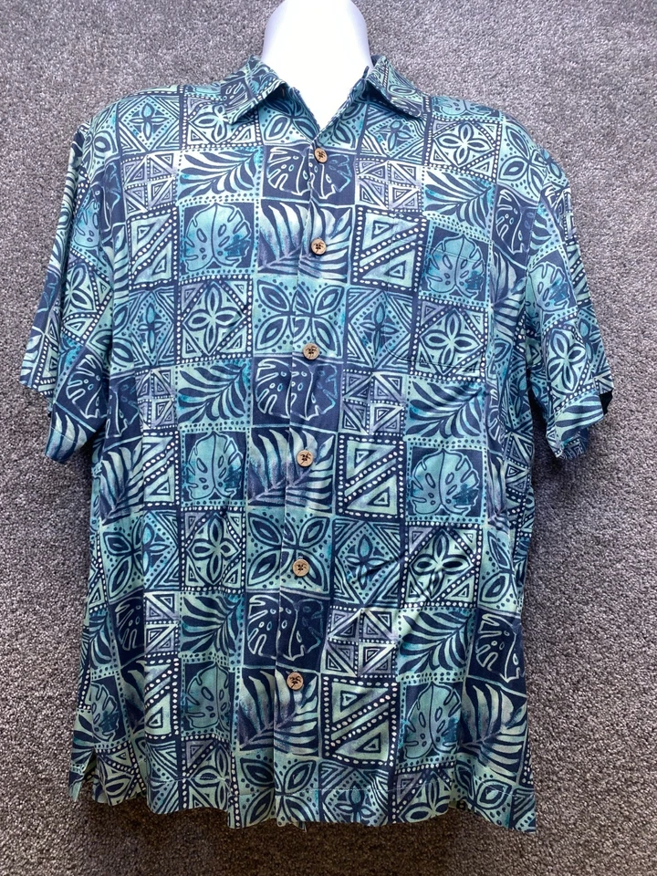 Camisa de campamento Caribbean mezcla de seda crucero para hombre L manga corta abotonada azul Foto 2 de 4
