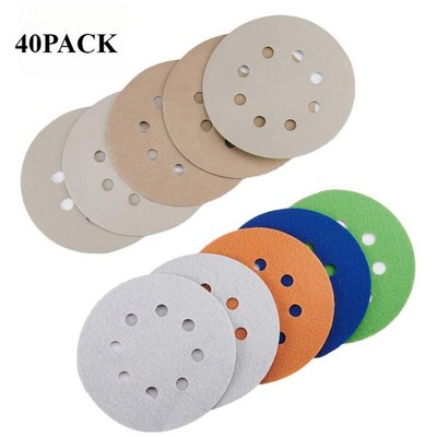 40PACK 5 Inch 8-Hole Wet Dry Hook Loop Orbital Sanding Discs P3000-10000 Grit
