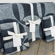 POTTERY BARN HARPER QUEEN QUILT  2 EURO SHAMS BLUE/NAVY WEDDING RING PATCHWORK