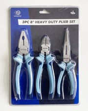 3pc 8" Heavy Duty Pliers Set Combination, Long Nose and Side Cutting Pliers