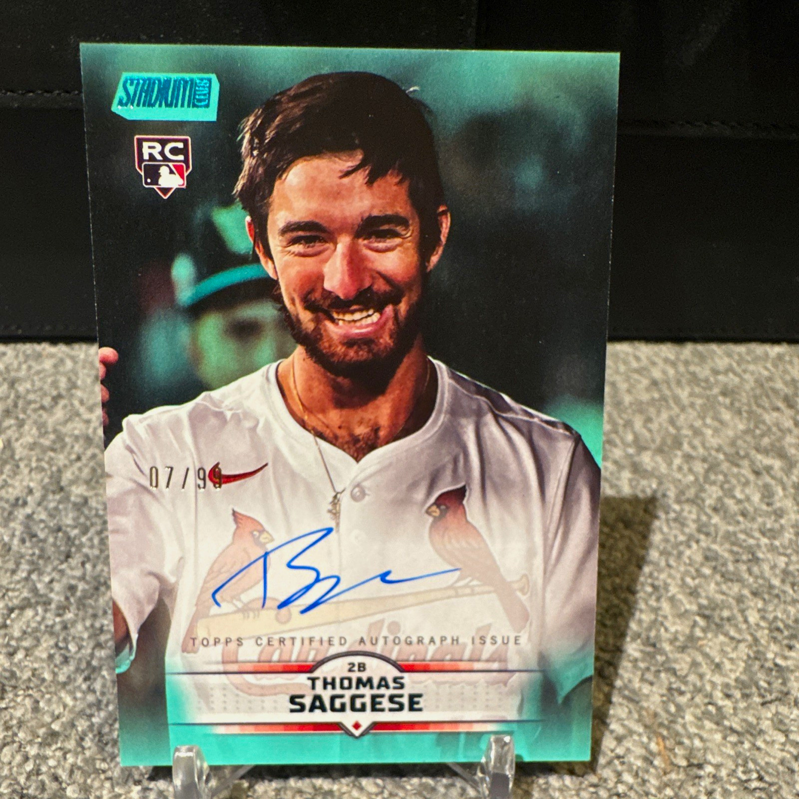 2025 Topps Stadium Club Thomas Saggese RC Auto #SCBA-TS Turquoise/99 Cardinals