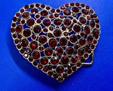 See Through Heart Shaped Girls Women's Belt Buckle covered in Red Rhinestone's