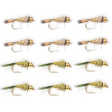 1 DOZ (12) Hare’s Ear Nymph 12-Pack Gray & Olive Size 14 – Trout Fly